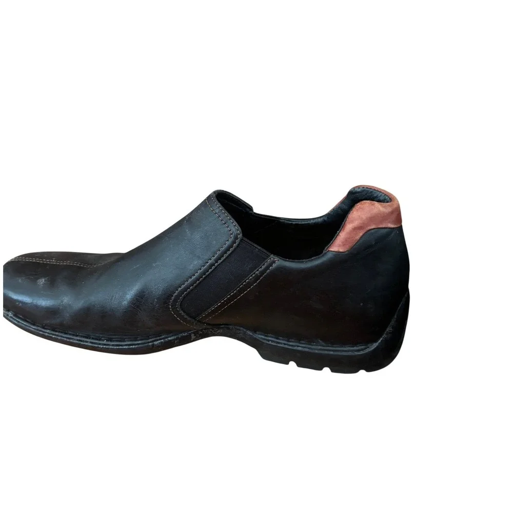 Cole Haan Mens Black Leather Slip On Loafers Bicycle Toe Brown Heel Accent